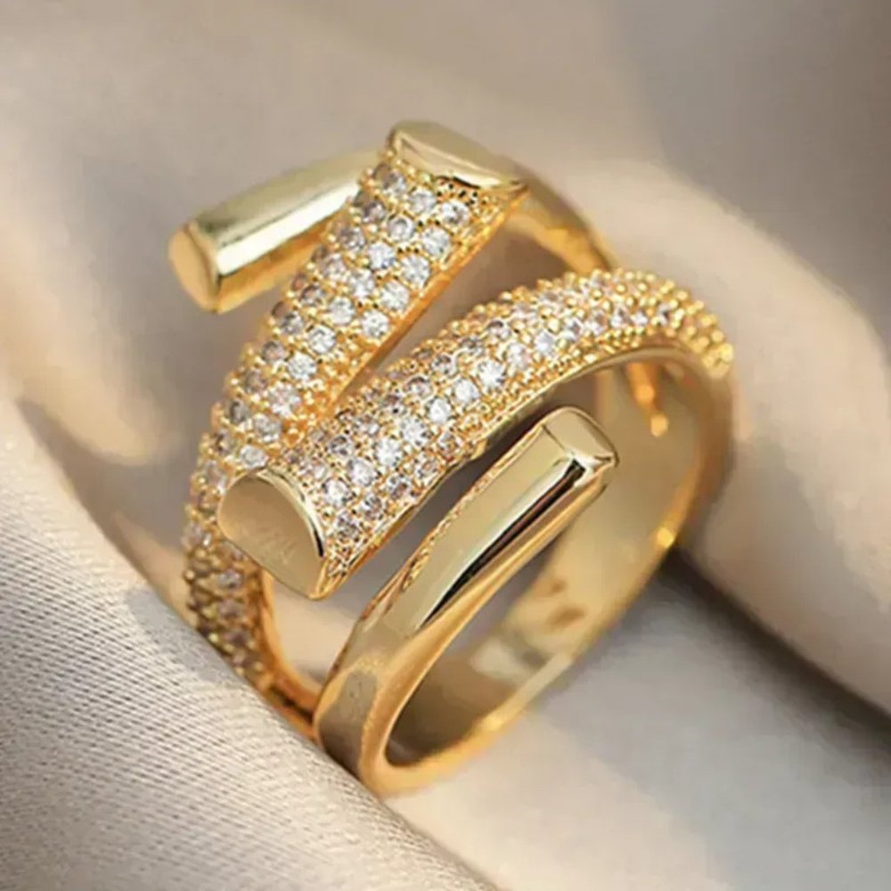3/$35 Copper Ring Elegant Swirl Cubic Zirconia CZ Gold Diamond Crystal Jewelry - Picture 3 of 6